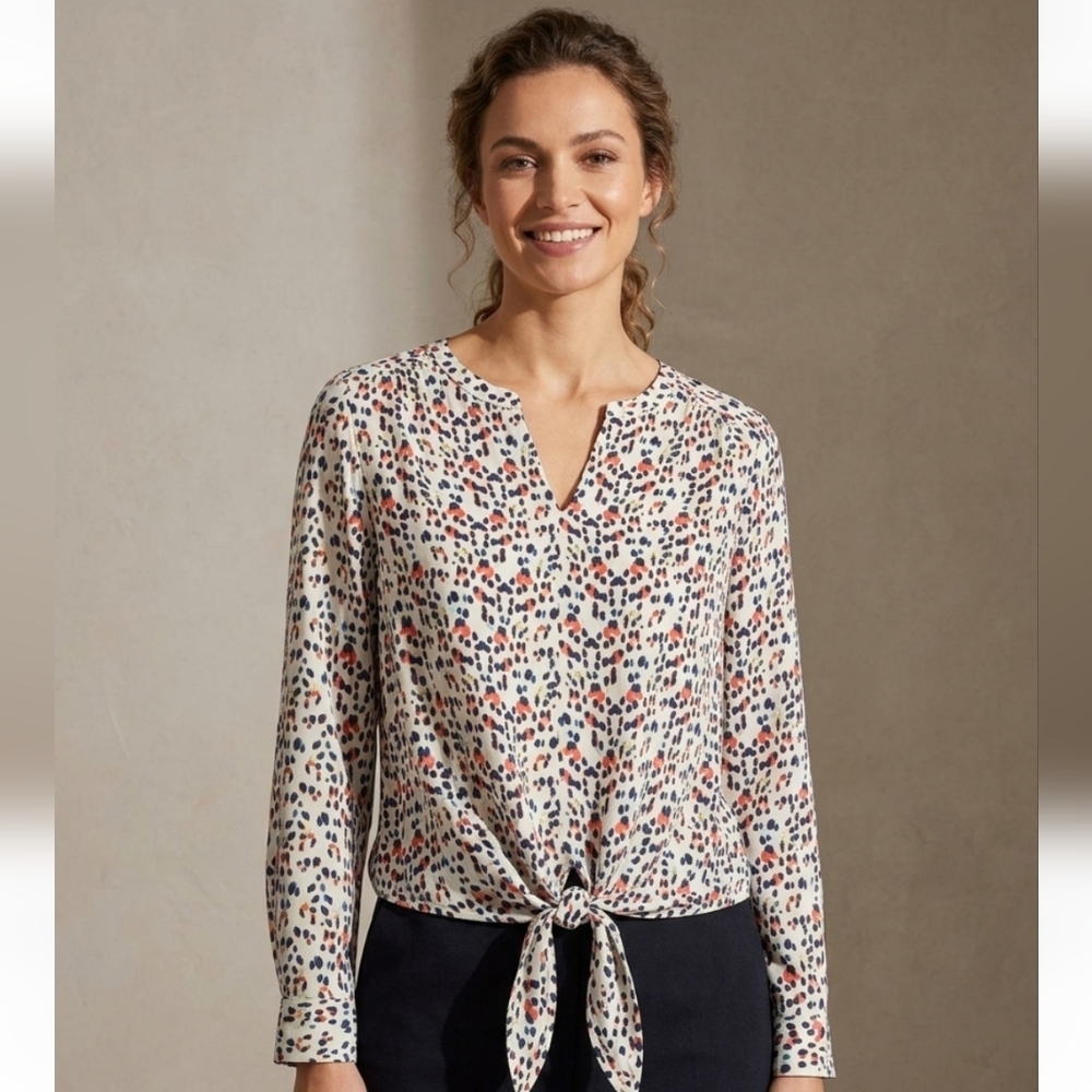 Chaus Red & Blue Asymmetrical Long Sleeve Blouse Front Tie Detail Blouse - L NWT